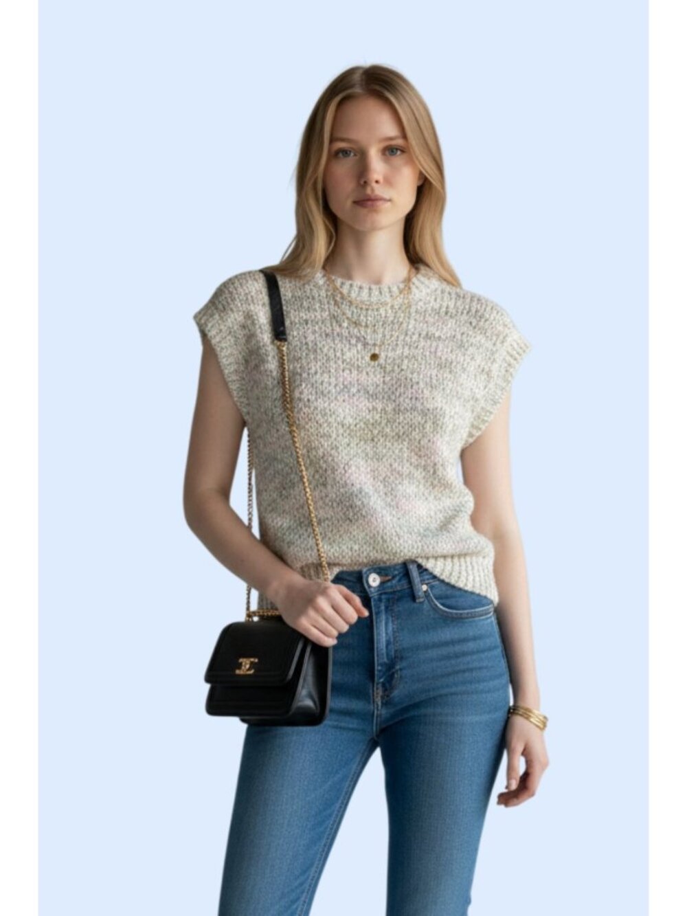 Vintage Alicia petite short sleeve acrylic light colored sweater sz SP